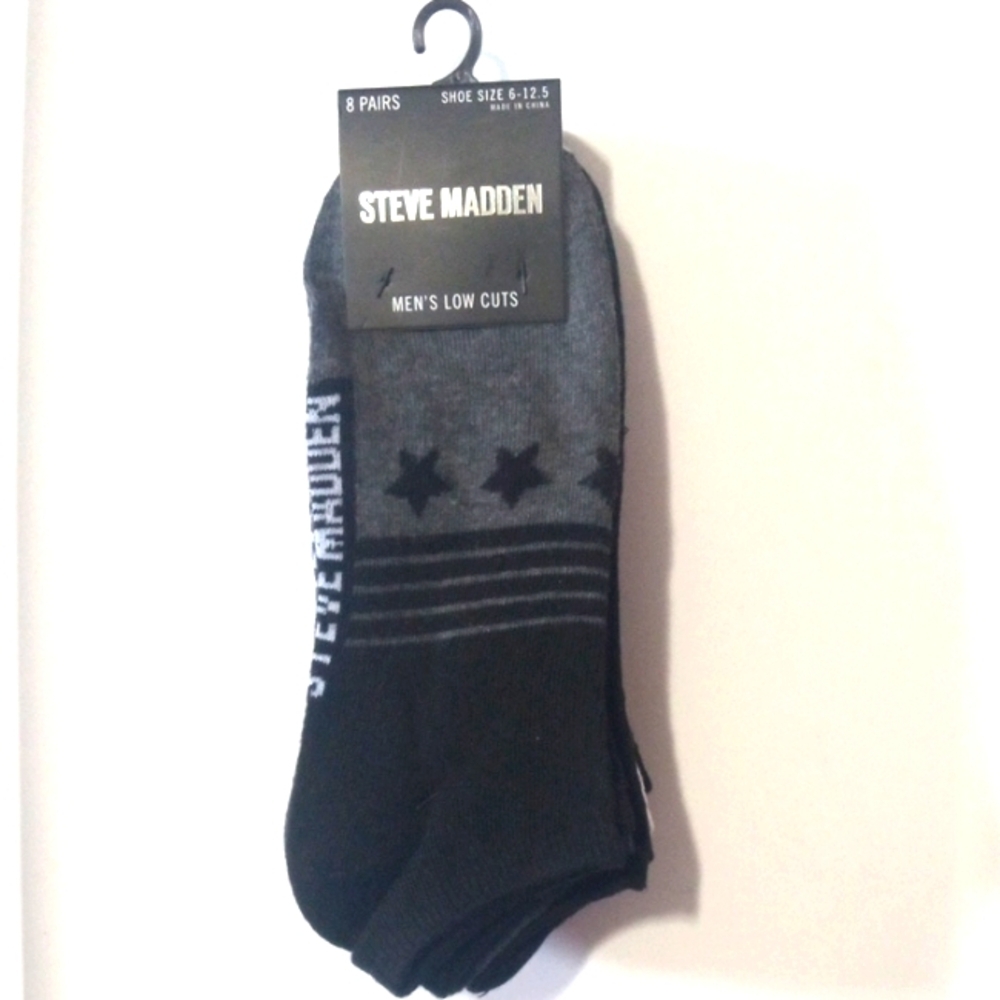 STEVE MADDEN 8 PAIRS BUNDLE MEN'S BLACK GRAY LOW CUT SOCKS SHOE SIZE 6-12.5 NWT